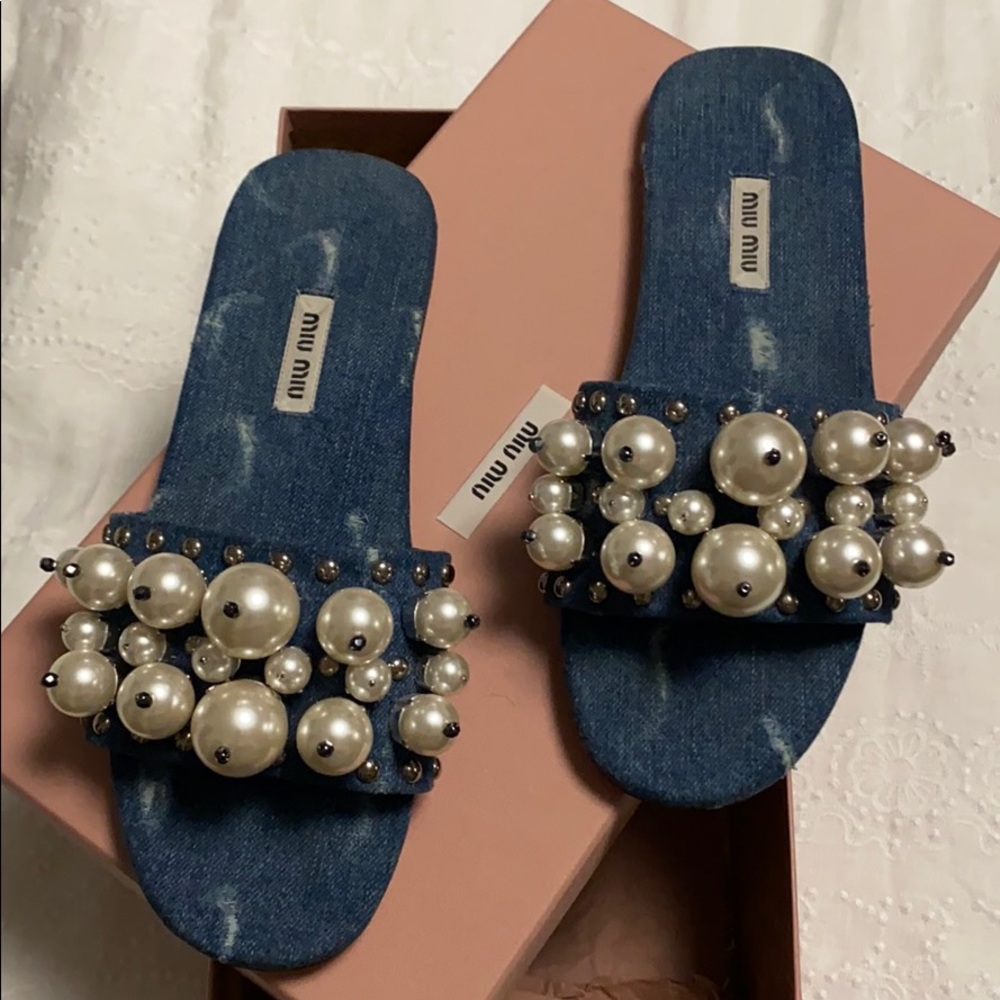 Miu Miu denim pearl slide